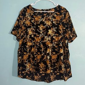 Womens gold and black floral blouse